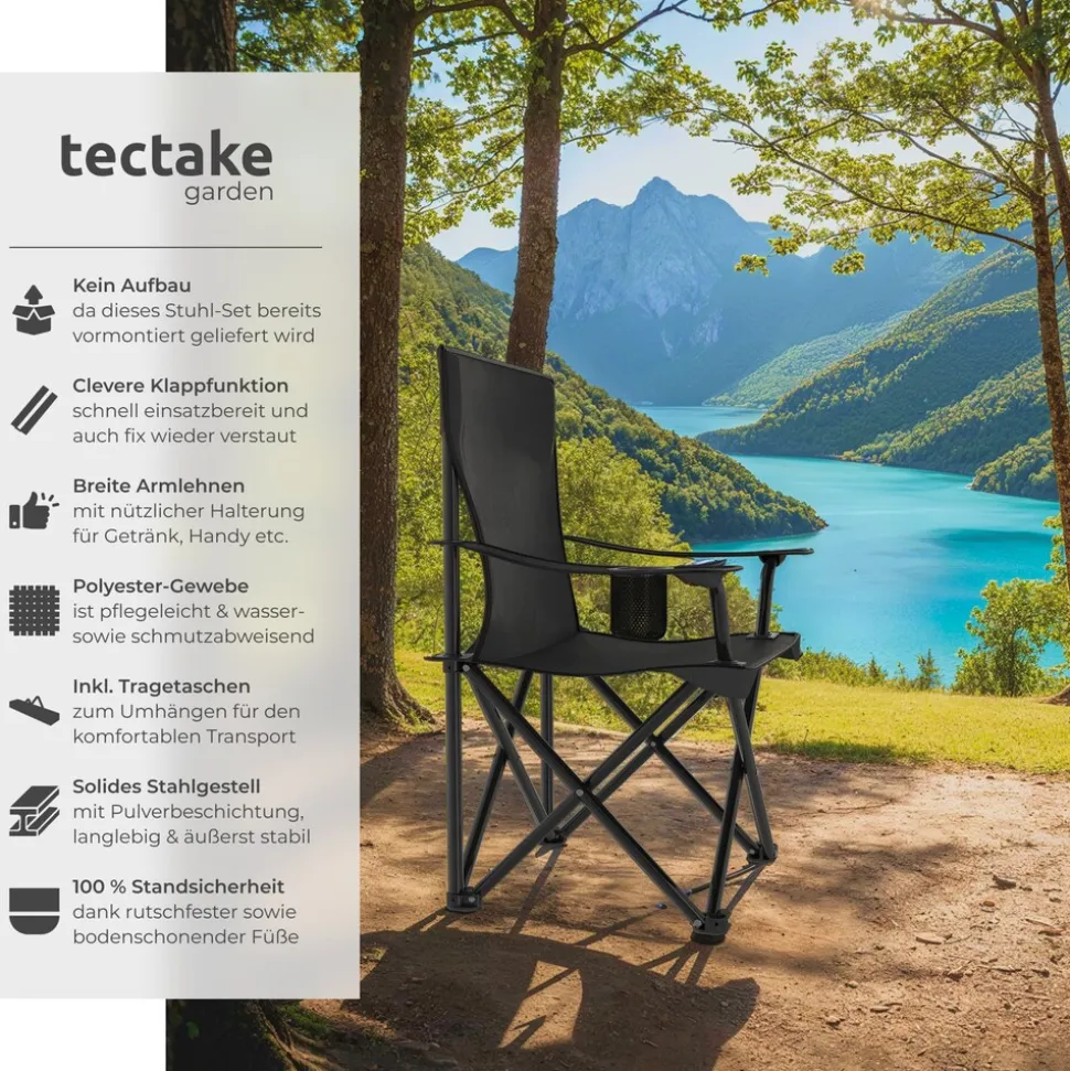 tectake® Set Campingstuhl, faltbar, geringes Gewicht, 80 x 48 x 84,5 cm