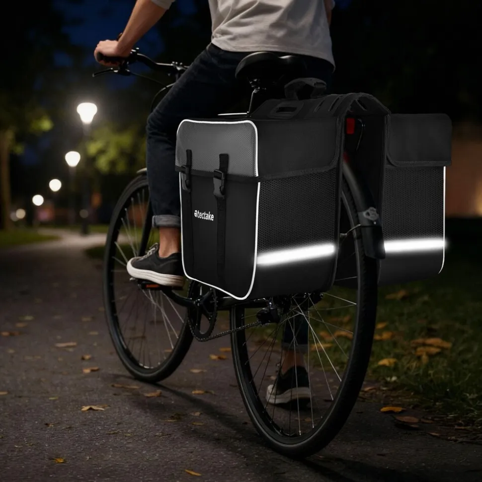 tectake® Set Fahrradtasche Georg und Fahrradrahmentasche, große Fahrradtasche mit 2 Fächern, Schnallenverschluss, Tragegriff und Reflektorstreifen, wasserabweisend und robust