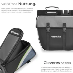 tectake® Set Fahrradtasche Georg und Fahrradrahmentasche, große Fahrradtasche mit 2 Fächern, Schnallenverschluss, Tragegriff und Reflektorstreifen, wasserabweisend und robust