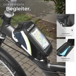 tectake® Set Fahrradtasche Georg und Fahrradrahmentasche, große Fahrradtasche mit 2 Fächern, Schnallenverschluss, Tragegriff und Reflektorstreifen, wasserabweisend und robust