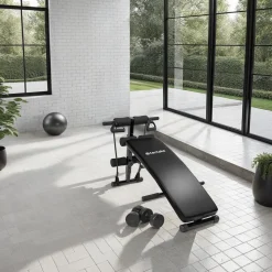 tectake® Sit-up Bank, 6-fach verstellbar, klappbar, rutschfeste Fußenden, inklusive 2 Hanteln und elastische Seile