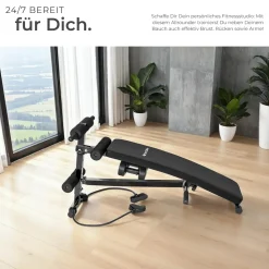tectake® Sit-up Bank, 6-fach verstellbar, klappbar, rutschfeste Fußenden, inklusive 2 Hanteln und elastische Seile
