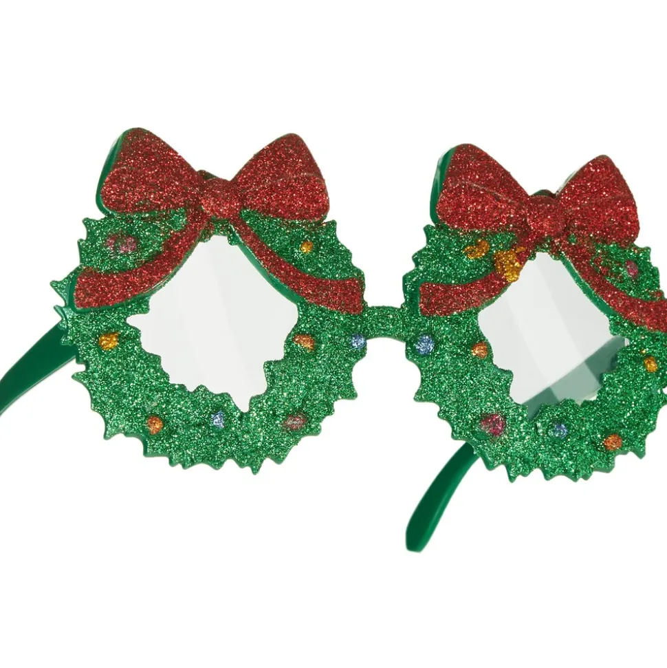 tectake® Spaßbrille Weihnachtskranz mit Schleife