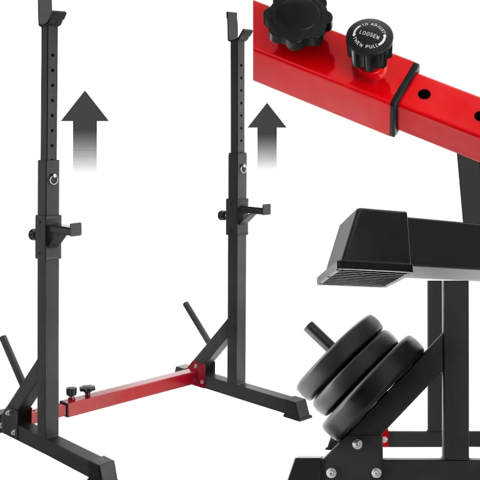 tectake® Squat Rack, multifunktional, Höhe und Breite verstellbar, bodenschonende Kunststoffkappen, inklusive 2 Aufnahmen für Hantelscheiben