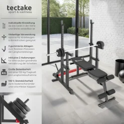 tectake® Squat Rack, multifunktional, Höhe und Breite verstellbar, bodenschonende Kunststoffkappen, inklusive 2 Aufnahmen für Hantelscheiben