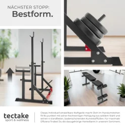 tectake® Squat Rack, multifunktional, Höhe und Breite verstellbar, bodenschonende Kunststoffkappen, inklusive 2 Aufnahmen für Hantelscheiben