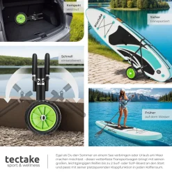 tectake® Surfboard Transportwagen, klappbar, für bis zu 2 Boards, Schaumstoffpolsterung, inkl. 2 Sicherungsgurte, 62 x 53 x 49 cm