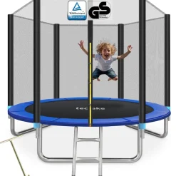 tectake® Trampolin, Ø 244 cm, GS zertifiziert, Randabdeckung, inklusive Einstiegsleiter