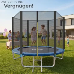 tectake® Trampolin, Ø 244 cm, GS zertifiziert, Randabdeckung, inklusive Einstiegsleiter