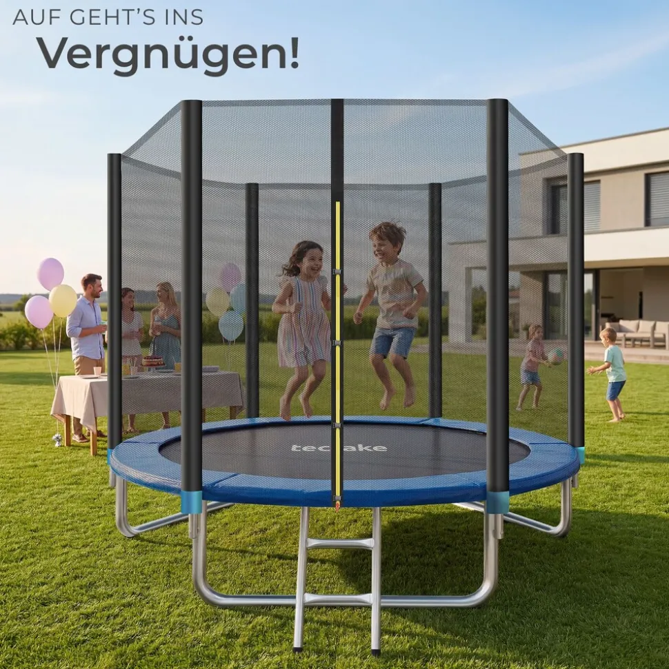 tectake® Trampolin, Ø 244 cm, GS zertifiziert, Randabdeckung, inklusive Einstiegsleiter