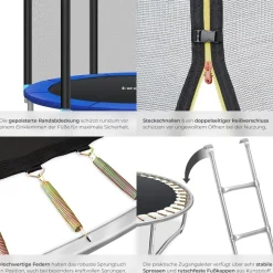 tectake® Trampolin, Ø 244 cm, GS zertifiziert, Randabdeckung, inklusive Einstiegsleiter