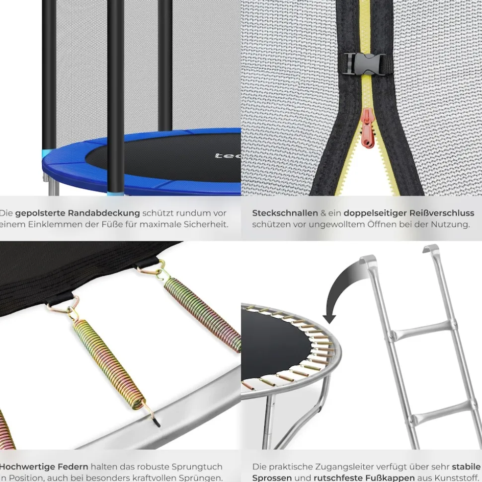 tectake® Trampolin, Ø 244 cm, GS zertifiziert, Randabdeckung, inklusive Einstiegsleiter