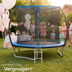 tectake® Trampolin, Ø 244 cm, GS-zertifiziert, Randabdeckung, inklusive Einstiegsleiter
