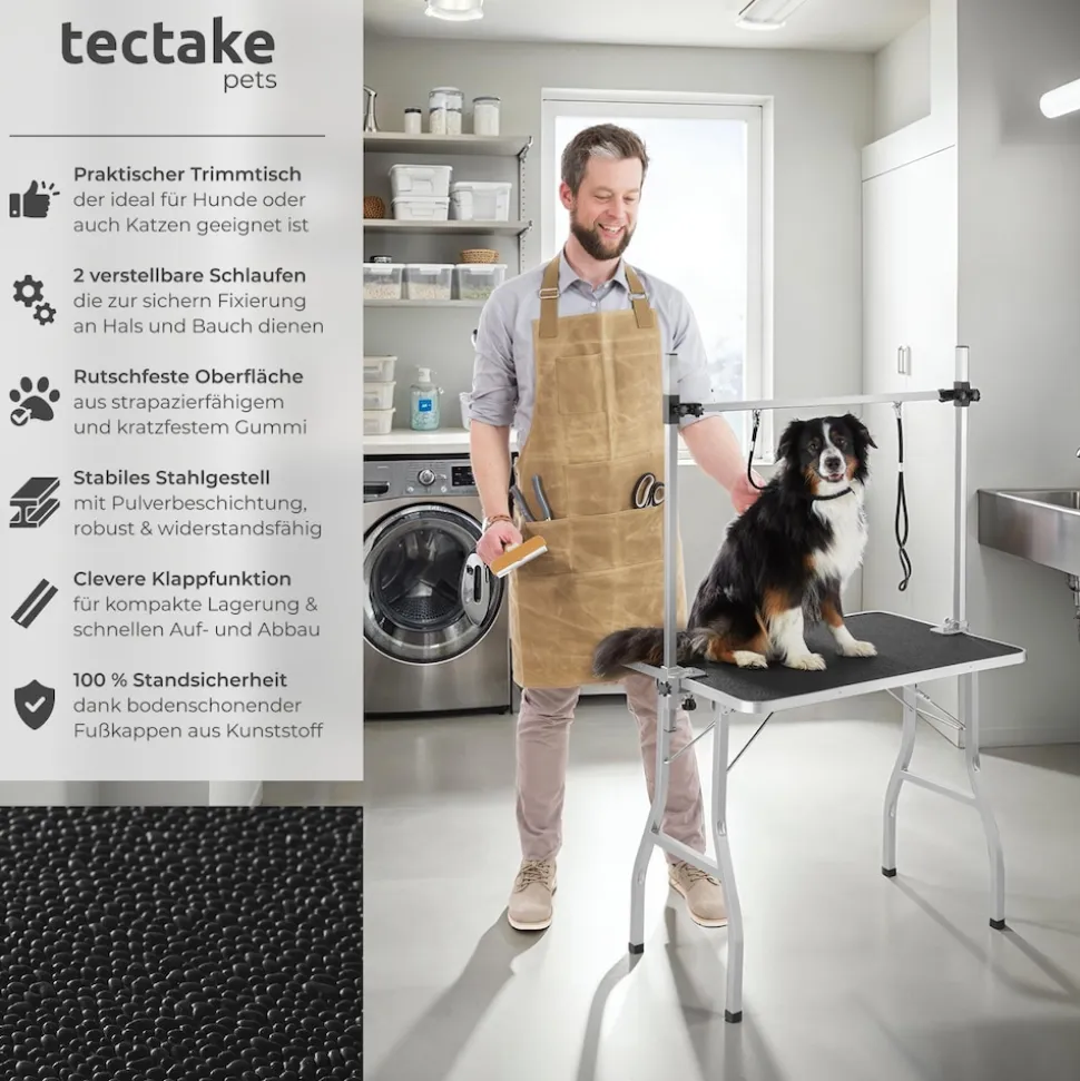 tectake® Trimmtisch, mit höhenverstellbarem Galgen und 2 Schlingen, rutschfeste und kratzfeste Gummibeschichtung, Belastbarkeit 60 kg