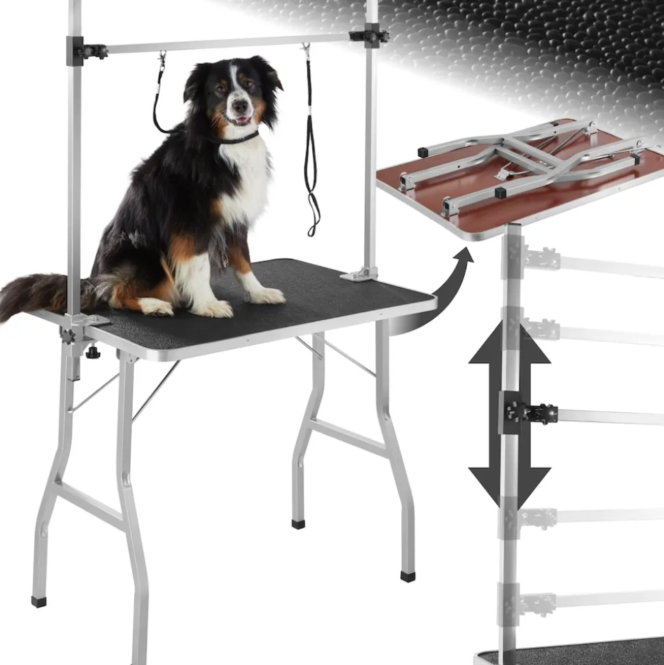 tectake® Trimmtisch, mit höhenverstellbarem Galgen und 2 Schlingen, rutschfeste und kratzfeste Gummibeschichtung, Belastbarkeit 60 kg