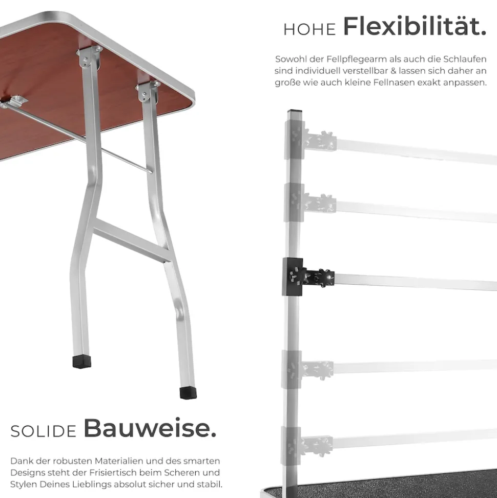tectake® Trimmtisch, mit höhenverstellbarem Galgen und 2 Schlingen, rutschfeste und kratzfeste Gummibeschichtung, Belastbarkeit 60 kg