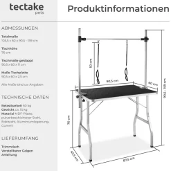 tectake® Trimmtisch, mit höhenverstellbarem Galgen und 2 Schlingen, rutschfeste und kratzfeste Gummibeschichtung, Belastbarkeit 60 kg