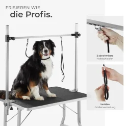 tectake® Trimmtisch, mit höhenverstellbarem Galgen und 2 Schlingen, rutschfeste und kratzfeste Gummibeschichtung, Belastbarkeit 60 kg
