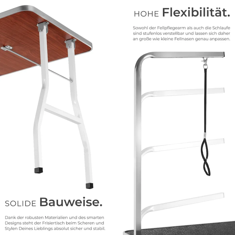 tectake® Trimmtisch, mit höhenverstellbarem Galgen, rutschfeste und kratzfeste Gummibeschichtung, Belastbarkeit 60 kg