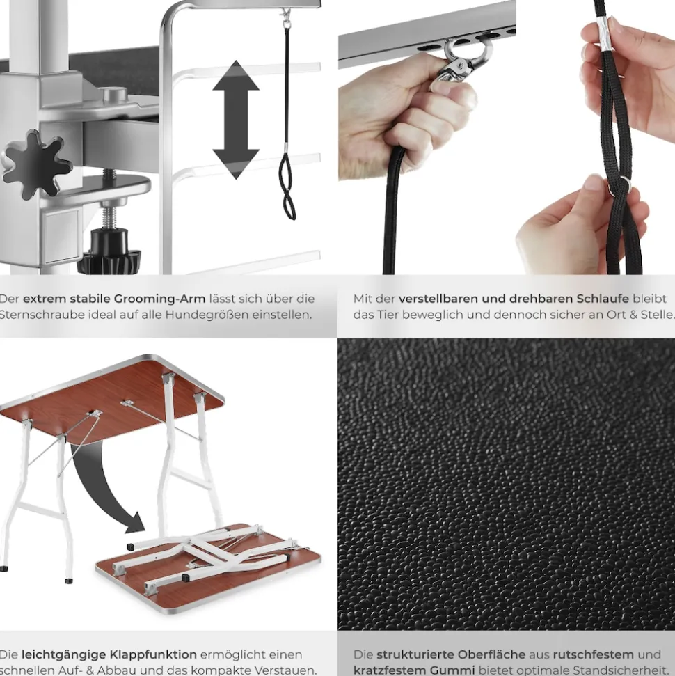 tectake® Trimmtisch, mit höhenverstellbarem Galgen, rutschfeste und kratzfeste Gummibeschichtung, Belastbarkeit 60 kg
