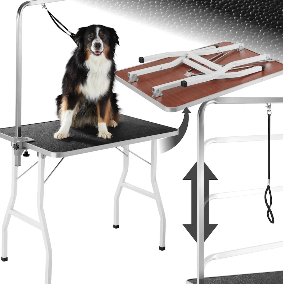tectake® Trimmtisch, mit höhenverstellbarem Galgen, rutschfeste und kratzfeste Gummibeschichtung, Belastbarkeit 60 kg