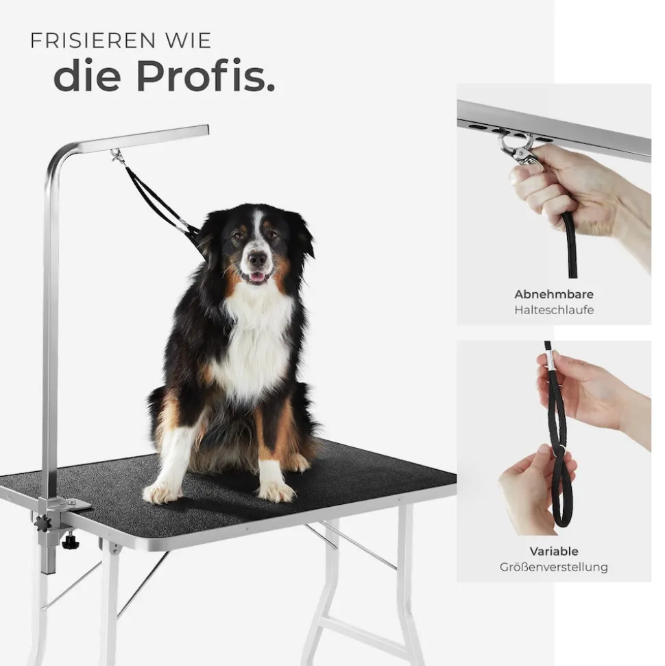 tectake® Trimmtisch, mit höhenverstellbarem Galgen, rutschfeste und kratzfeste Gummibeschichtung, Belastbarkeit 60 kg
