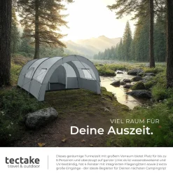 tectake® Tunnelzelt, für 6 Personen, 4 Fenster mit Moskitonetzen, 350 x 480 x 195 cm