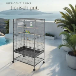 tectake® Vogelkäfig, in Hammerschlagoptik, 2 Schiebeöffnungen und geringer Gitterabstand, 78 x 52 x 131 cm