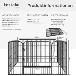 tectake® Welpenauslauf, 4-teilig, faltbar, Türe mit Doppelverriegelung, einfache Montage