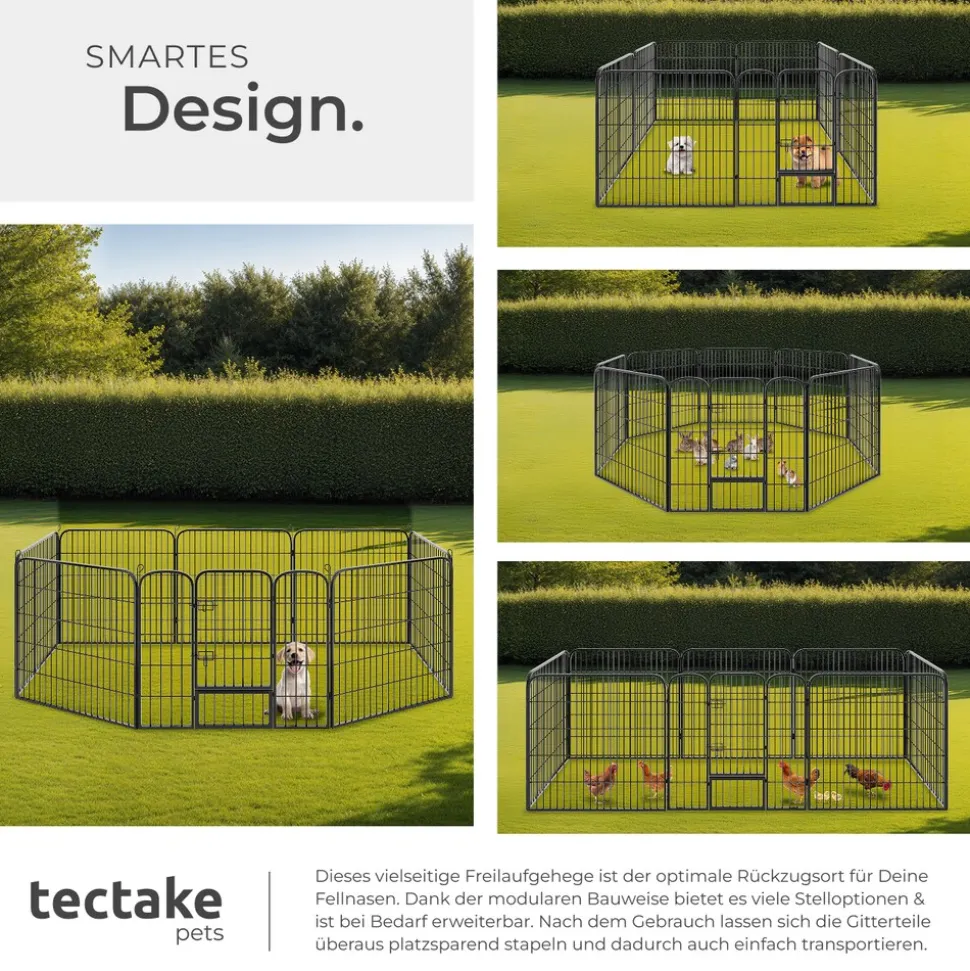 tectake® Welpenauslauf, 8-teilig, faltbar, abgerundete Ecken, einfache Montage, Bodenverankerung möglich