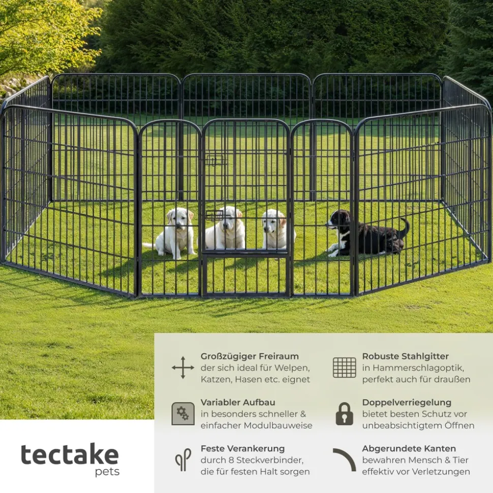 tectake® Welpenauslauf, 8-teilig, faltbar, abgerundete Ecken, einfache Montage, Bodenverankerung möglich
