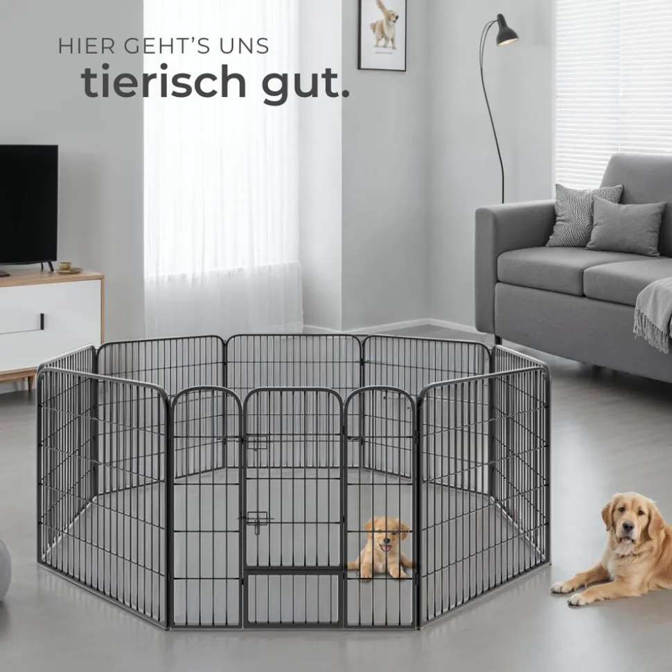 tectake® Welpenauslauf, 8-teilig, faltbar, abgerundete Ecken, einfache Montage, Bodenverankerung möglich