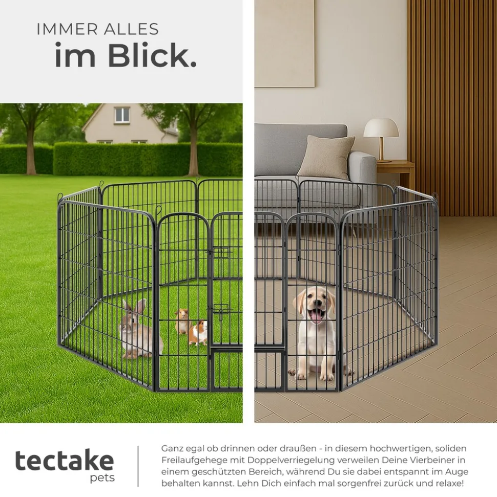 tectake® Welpenauslauf, 8-teilig, faltbar, abgerundete Ecken, einfache Montage, Bodenverankerung möglich