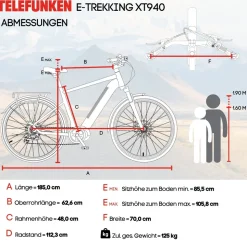 Telefunken Trekking E-Bike | Elektrofahrrad 28 Zoll | 8-Gang Kettenschaltung | Heckmotor 250W | 417,6Wh Akku | Pedelec XT490 Damen