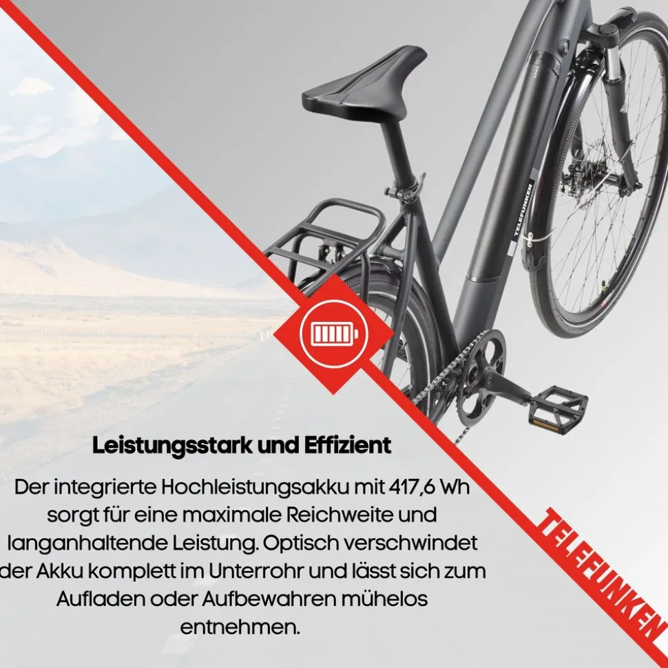 Telefunken Trekking E-Bike | Elektrofahrrad 28 Zoll | 8-Gang Kettenschaltung | Heckmotor 250W | 417,6Wh Akku | Pedelec XT490 Damen