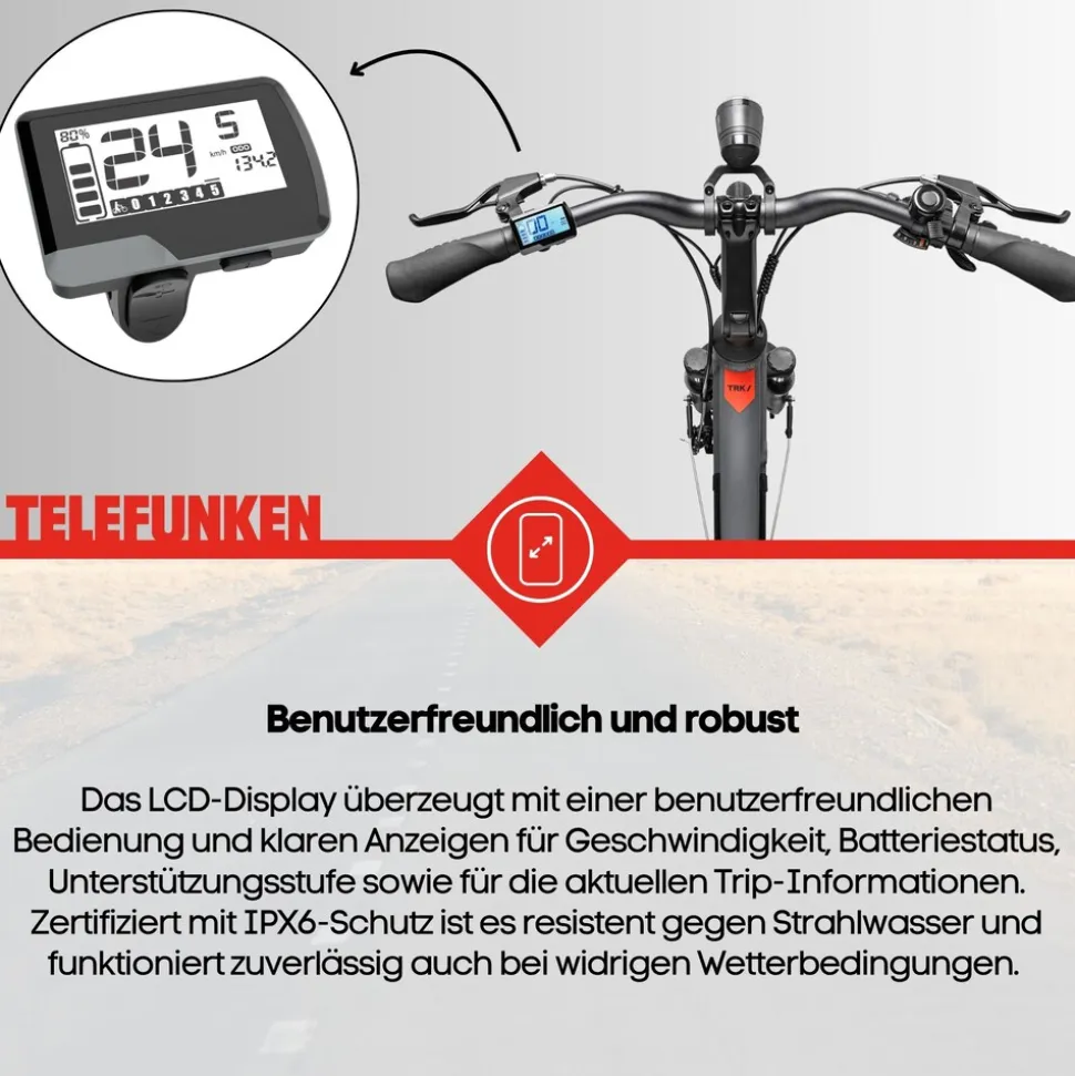 Telefunken Trekking E-Bike | Elektrofahrrad 28 Zoll | 8-Gang Kettenschaltung | Heckmotor 250W | 417,6Wh Akku | Pedelec XT490 Damen