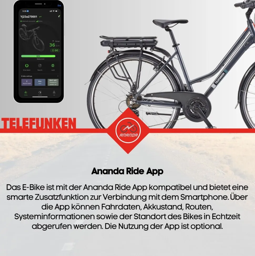 Telefunken Trekking E-Bike | Elektrofahrrad 28 Zoll | 21-Gang Kettenschaltung | Heckmotor 250W | 536,5Wh Akku | Pedelec XT485 Damen