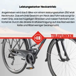 Telefunken Trekking E-Bike | Elektrofahrrad 28 Zoll | 21-Gang Kettenschaltung | Heckmotor 250W | 536,5Wh Akku | Pedelec XT485 Damen