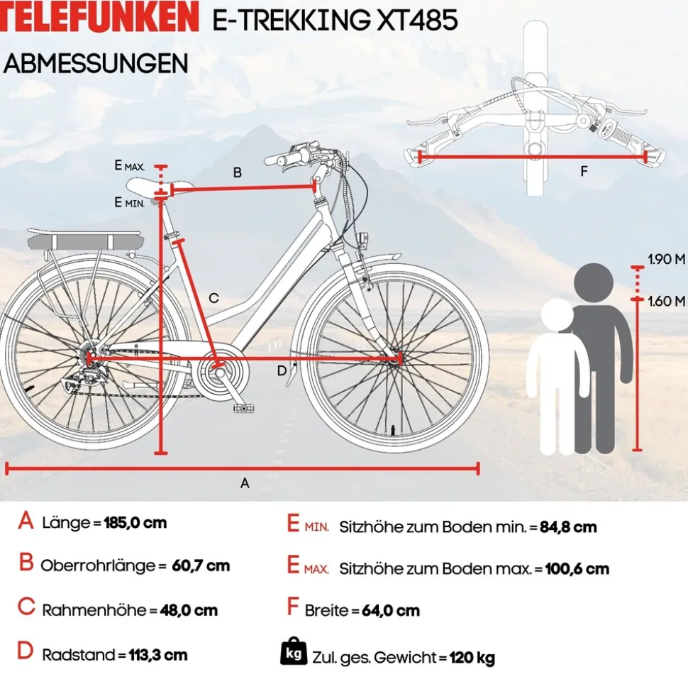 Telefunken Trekking E-Bike | Elektrofahrrad 28 Zoll | 21-Gang Kettenschaltung | Heckmotor 250W | 536,5Wh Akku | Pedelec XT485 Damen