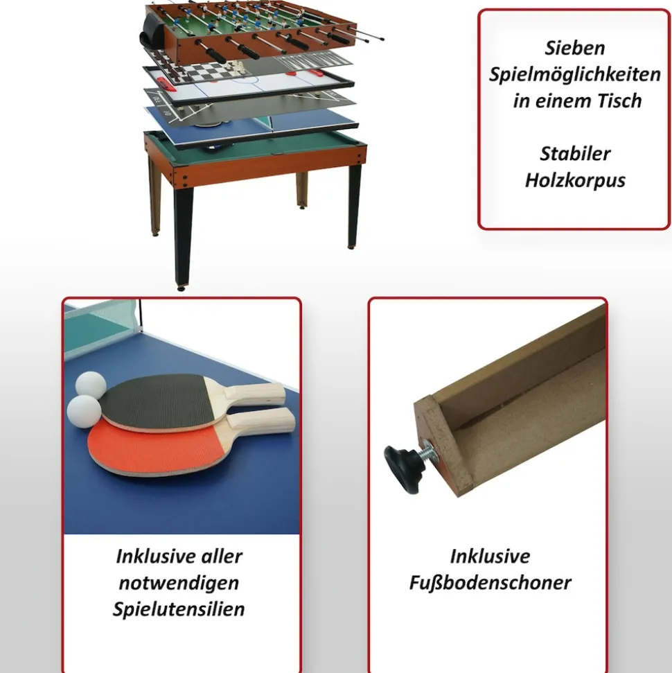 Tischkicker MCW-M33, Tischfußball Billard Hockey 7in1 Multiplayer Spieletisch, MDF 80x123x101cm
