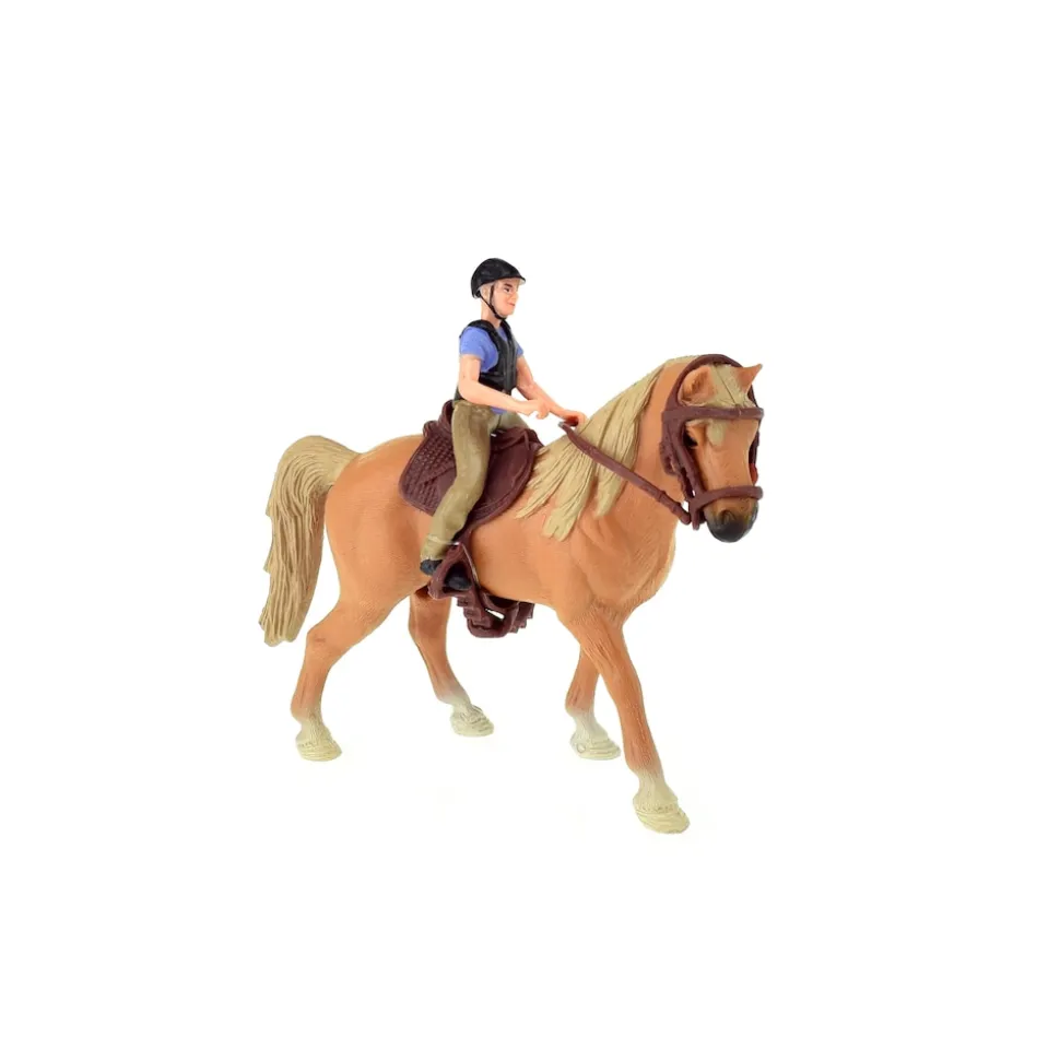 Toi-Toys 37160A - Braunes Pferd mit Reiter und Zubehör Horse Horses Pferdestall Zaun Pferdeset Reiterset