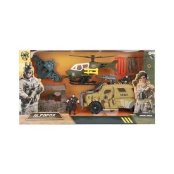 Toi-Toys ALFAFOX XXL Spielset mit Jeep, Hubschrauber, Figuren & Zubehör, ab 6 Jahren, Militär