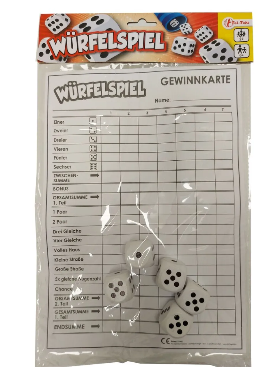 Toi-Toys 51081A - XXL Würfelspiel (deutsch) - Punkteblock inkl 5 Würfeln Gesellschaftsspiel Familienspiel