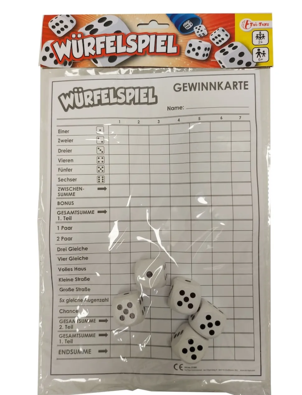 Toi-Toys 51081A - XXL Würfelspiel (deutsch) - Punkteblock inkl 5 Würfeln Gesellschaftsspiel Familienspiel
