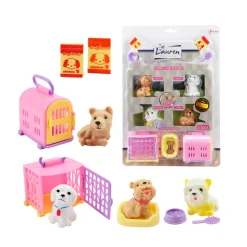 Toi-Toys LAUREN Welpe 4St Spielzeug Hunde Set mit Zubehör Transportbox ab 3 Jahren Kinder