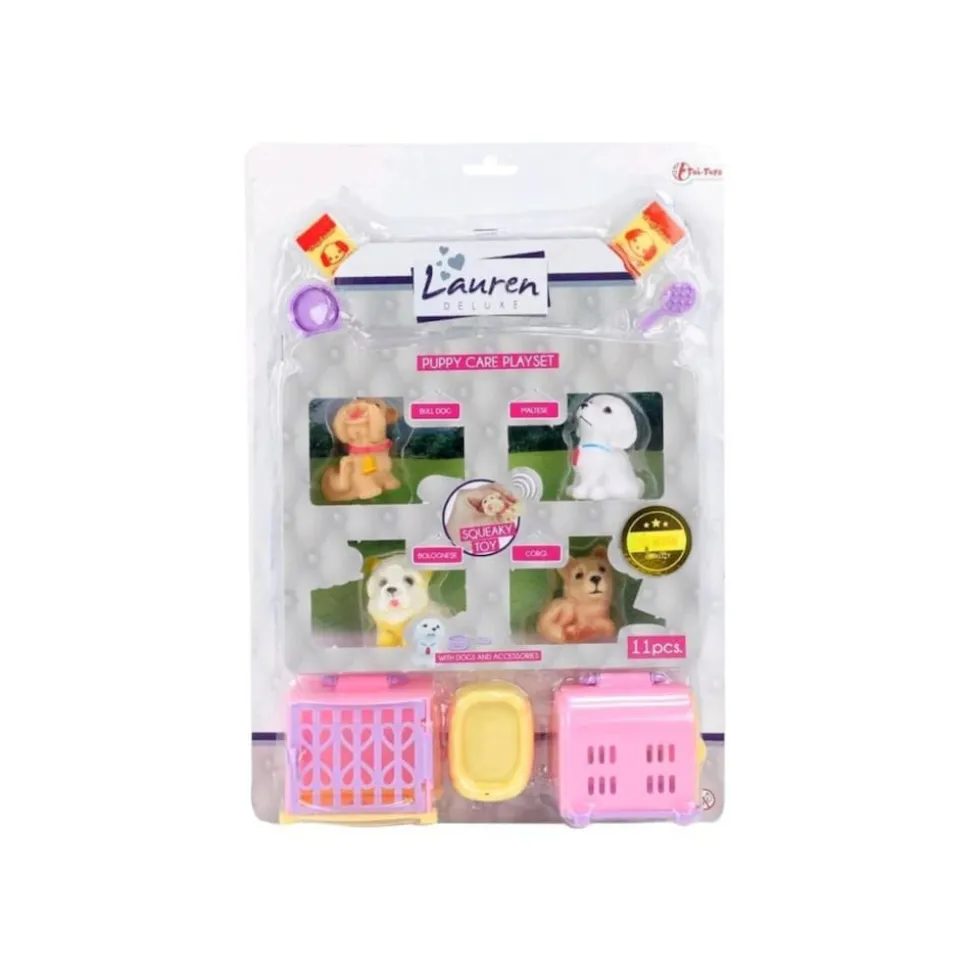 Toi-Toys LAUREN Welpe 4St Spielzeug Hunde Set mit Zubehör Transportbox ab 3 Jahren Kinder