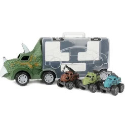 Toi-Toys - WORLD OF DINOSAURS - Dinotruck mit 3 Rückzugautos Dinosaurier Pullback Trucks