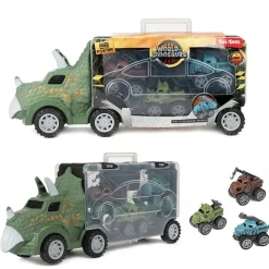 Toi-Toys - WORLD OF DINOSAURS - Dinotruck mit 3 Rückzugautos Dinosaurier Pullback Trucks