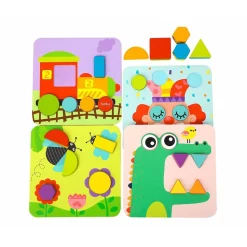 Tooky Toy Holzpuzzle 4er Set TL396 Holz 3D Formen 34 Puzzleteile ab 18 Monaten bunt