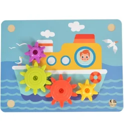 Tooky Toy Holzspielzeug TK352 Zahnräderspiel 19 teilig, Steckspiel, Motorikspiel bunt
